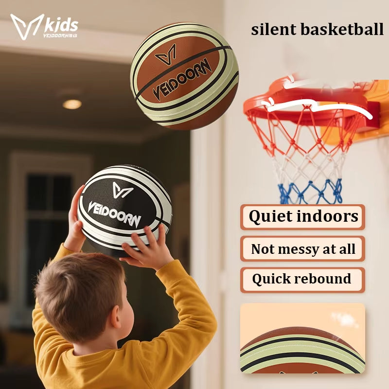 Silent Basketball with Cloth Cover No Bounce Noise Practice Training Ball for Kids PU Foam Soft Touch Perfect for Apartment